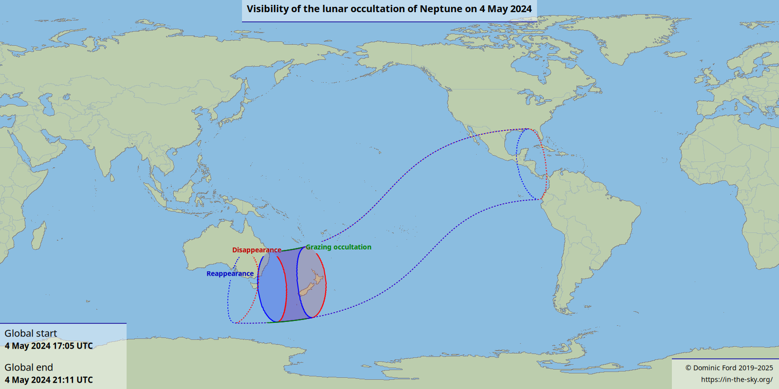 Map showing where the occultation is visible